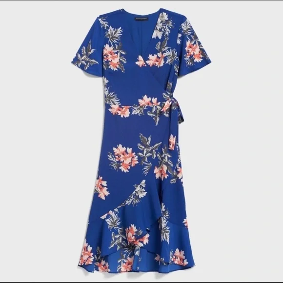 banana republic blue floral wrap dress Banana Republic Tulip Wrap Dress – Isom Vintage main image 0